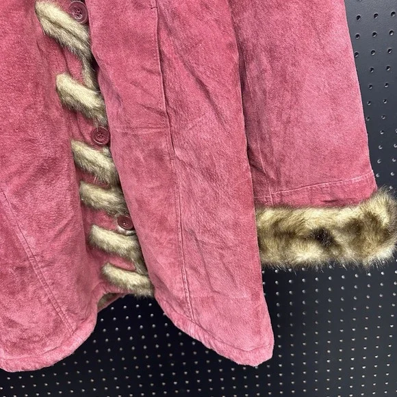 Vintage Dennis Basso Women's Burgundy Suede Leather Faux Fur Lined Coat Medium - Picture 4 of 11